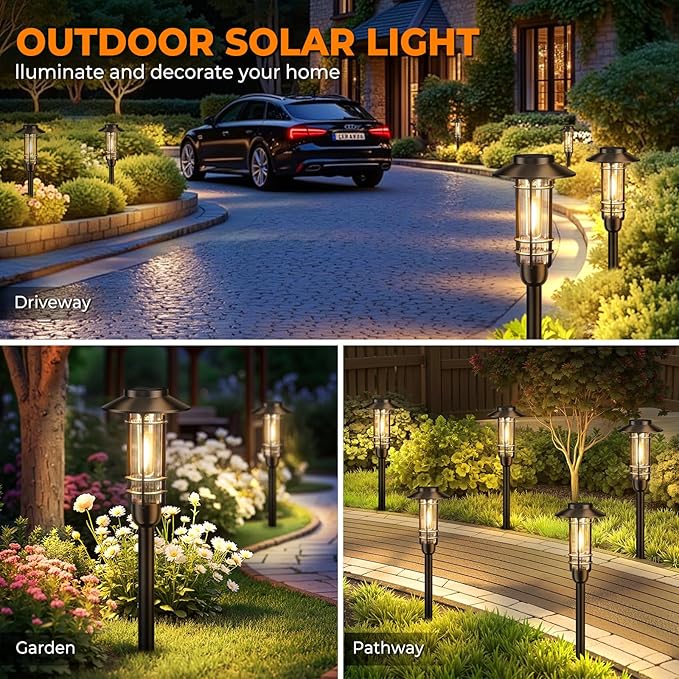4 Pack Solar Pathway Lights Outdoor, Upgraded Bright Solar Powered Garden Light Outside, Waterproof Outdoor Lighting for Landscape Lawn Patio Yard Path Driveway Walkway Decor, Warm White