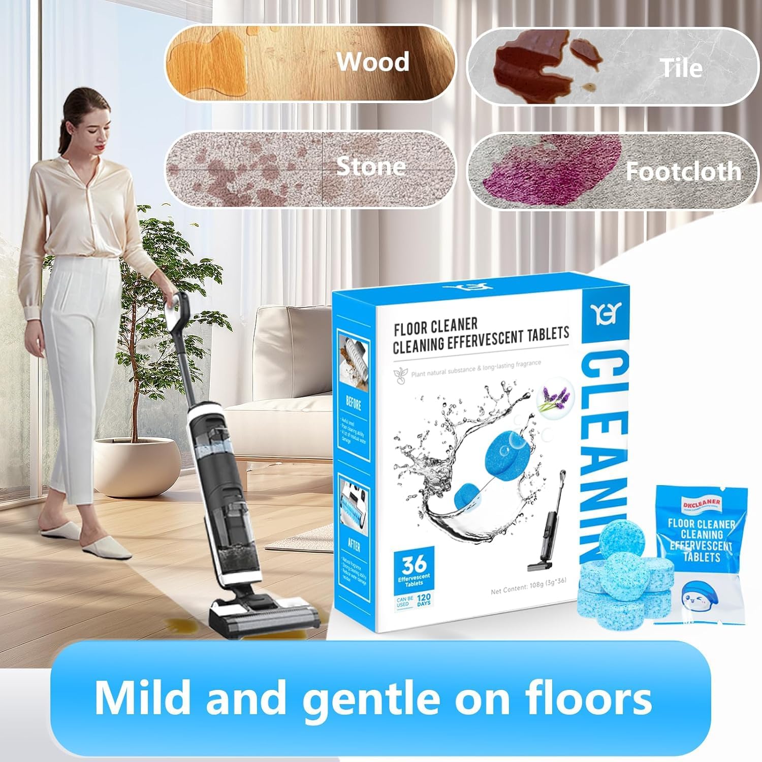 YGY Floor cleaner, Deodorizes and Deep Cleans for Multiple Hard Floors, Lavender Scent, Compitable with Tineco Vacuum Mop, Cleaning Solution-36 Tablets
