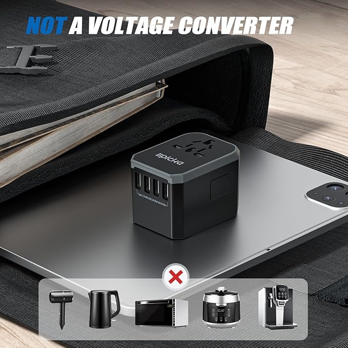 EPICKA Universal Travel Adapter, European Travel Plug Adapter (Not a Voltage Converter) - International Power Adapter Worldwide Charger with USB-C & 4 USB-A Ports, Travel Essentials (TA-105, Grey)