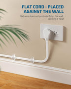 DEWENWILS 15FT Flat Plug Extension Cord, 3 Prong Ultra Thin Power Strip, 360° Rotating Plug, 13A/125V/1625W, 16 Awg Grounded Flat Power Cable for Indoor Narrow Space, SPT-3, ETL Listed, White