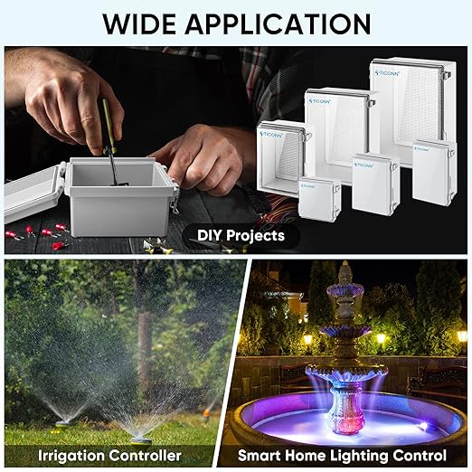 TICONN Waterproof Electrical Junction Box IP67 ABS Plastic Enclosure with Hinged Cover with Mounting Plate, Wall Brackets, Cable Glands (Off-White, 10.2"x6.3"x3.9")