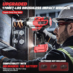 Cordless Impact Wrench 1/2 inch for Milwaukee 18V Battery: 1700FT-LBS High Torque Impact Wrench Heavy Duty Tool with 6 Sockets- Brushless Electric Impact Gun Includes LED Work Light - Bare Tool Only