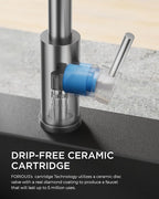 FORIOUS LED Kitchen Faucet with Pull Down Sprayer, Brushed Nickel Modern Single Handle Stainless Steel Commercial Spring Sink Faucet with LED Light for Pot Filler, Farmhouse Camper Bar Laundry Room