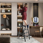 Lightweight Folding Step Ladder Household, Aluminum 4 Step Ladder Foldable for Home, Sturdy Step Stool for Adults 330 Lbs - Black