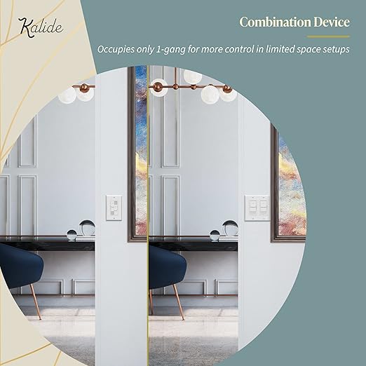 TOPGREENER Kalide Dual Load Dimmer Light Switch, Double LED Dimmer Switch, Full Range Dimming, Single Pole, 120VAC, 60Hz, 200W LED/CFL, Neutral Wire Not Required, TGDDS-W, White