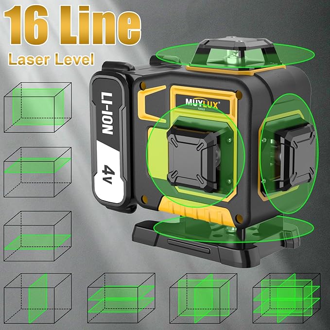 16 Laser Level with 1M Tripod, 4x360° Laser Line, Green Cross Line Laser with Tripod Self-Leveling, Lazer Leveler Tool for Picture Hanging laserpower<1mW, 2 Batteries