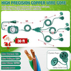 Feekoon 30FT Outdoor Extension Cord with Timer, 1 to 3 Way Extension Cord Splitter, 16AWG SJTW Heavy Duty 3 Plug Green with Multiple Outlets and Weatherproof Covers for Halloween Christmas