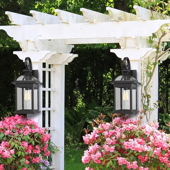 Darkaway 2pcs Outdoor Lights Fixtures Wall Mount, Large 22inch Outdoor Wall Sconce Lights with Seeded Glass Waterproof Outside Exterior Lights Fixture for House Front Porch Patio