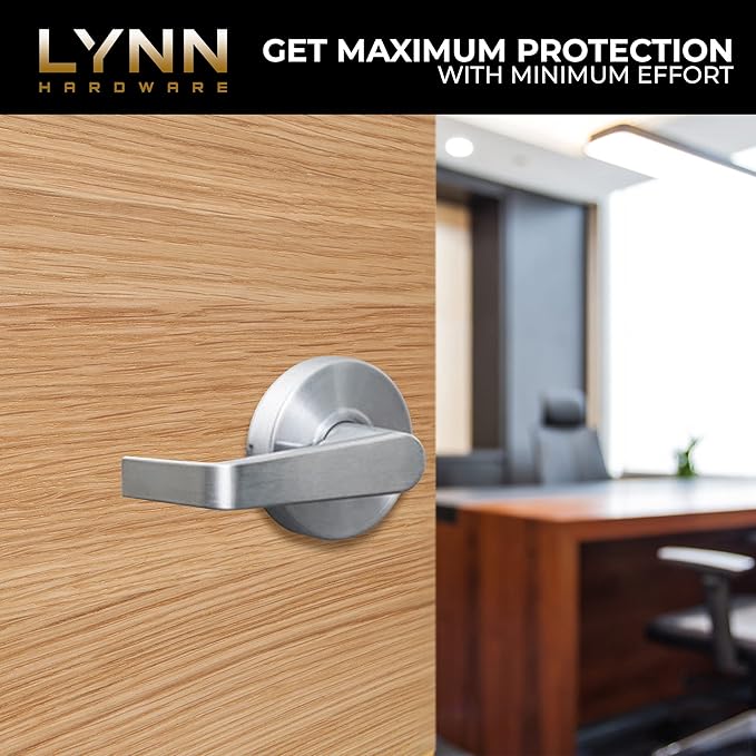 LYNN HARDWARE Commercial Door Lever Lock - Heavy-Duty Locking Door Handle, Designer Door Handles, Cylindrical Lever Lock, Non-Handed Grade 2 Door Handle, Satin Chrome, Entrance(Keyed Alike)