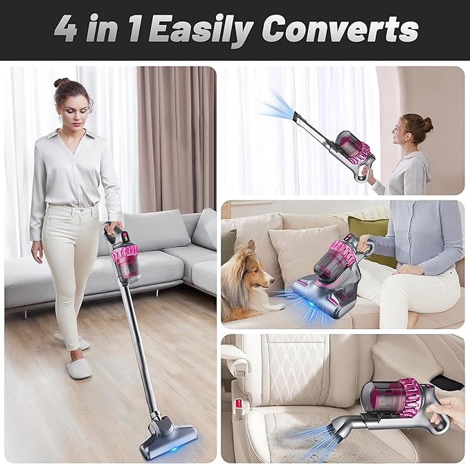 PATO Cordless Vacuum Cleaner,Stick Vac with LED Screen,4 in 1 Mattress Vacuum, 1500mah Battery, Strong Suction,Suitable for Bed, car, Sofa, Carpet, pet Hair，Hardwood Floor