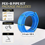 3/4 Inch-100 ft Foskan Blue PEX-B Pipe,Water Tubing with a Pipe Cutter,24 Pcs Pex Crimp Brass & 50 Pcs Clamp rings