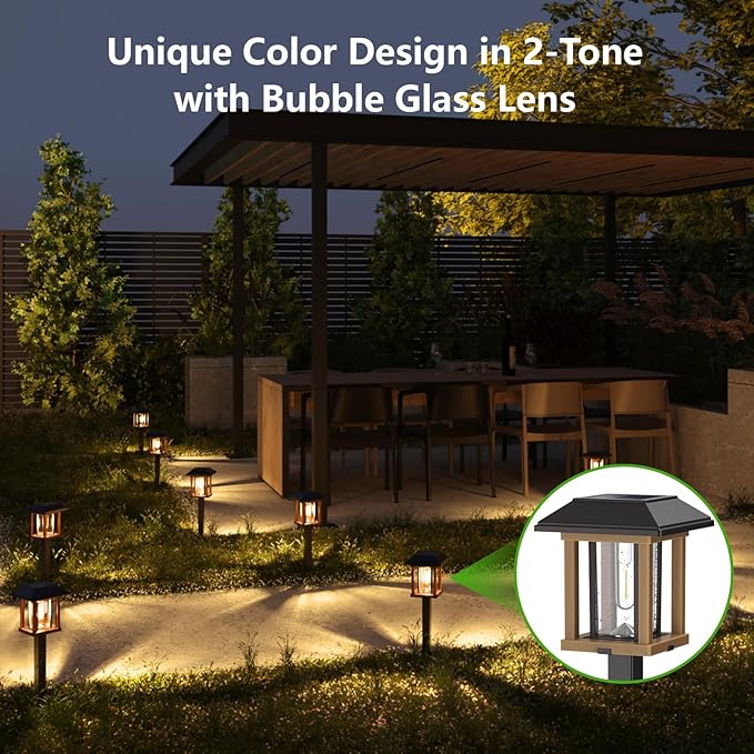 XMCOSY+ Solar Pathway Lights Outdoor, 25 LM LED Garden Lights with Seed Glass, 2-Tone/Colour, Waterproof Solar Powered Decorative Lighting for Yard Landscape Driveway Walkway (Warm White)