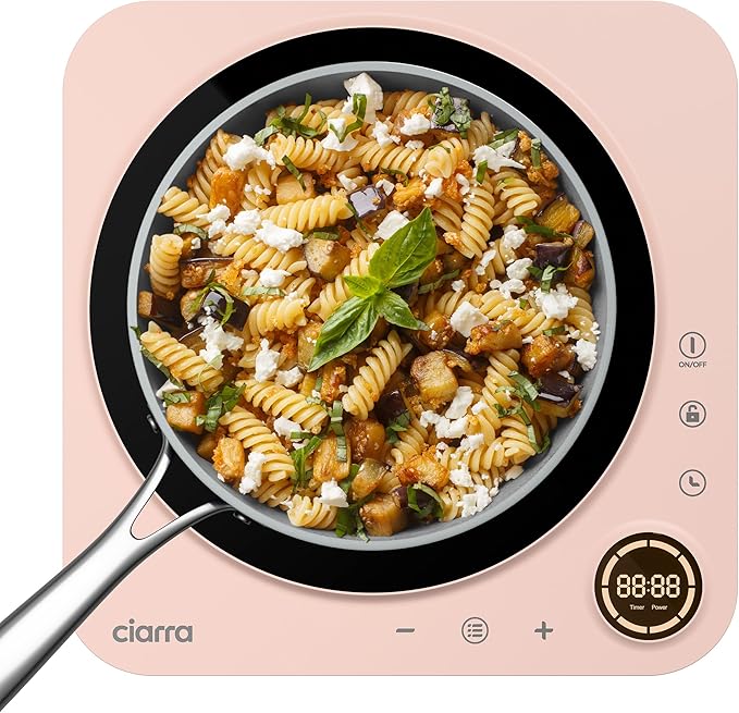 CIARRA CATIH1A-P Portable Induction Cooktop, Slim Single Electric Countertop Burner with Sensor Touch and Digital time, Pink