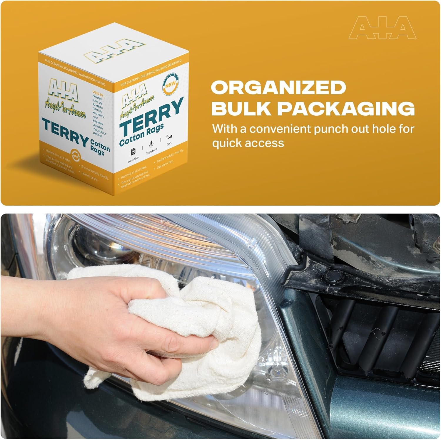 Angel-in-Armor White Terry Cloth Rags (12” x 12”) – 25Ib Bulk Box of 100% Cotton Cleaning Rags (300 Units) – Reclaimed Towels for Plumbers, Shop Use, Janitorial, and Commercial Cleaning