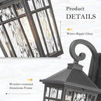 Darkaway Outdoor Wall Lights for House, Exterior Lighting Fixtures Wall Mount Outside Porch Lights Waterproof Black Outdoor Sconce Lights with Water Ripple Glass for Patio Garage Front Door
