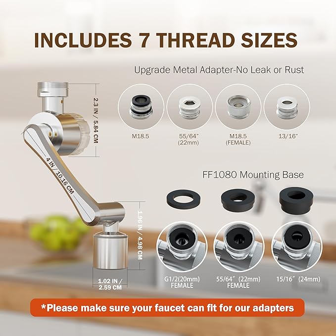 Frizzlife Water Filter for Sink Faucet Extender Aerator, 9pcs Filter Reduce 99% Chlorine, 1080° Rotating Brass Swivel Aerator, 2 Modes Attachment Faucet Filter for Skin/Kitchen/Bathroom Sink, FF1080