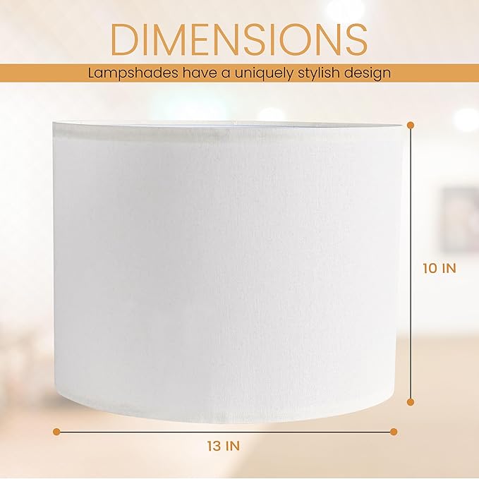 Linen Drum Lamp Shade - Heather White - 13" x 13" x 10" - Easy Installation & Versatile Home Decor | Round Shade for Table & Desk Lamps - ASSEMBLY REQUIRED