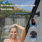 Enga Shower System with Body Jets, 12 Inch Wall Mount Rainfall Shower System and Handheld Body Spray Shower Faucets sets Combo with Rough-in Valve, Matte Black