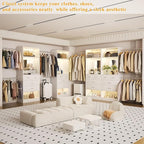 Unikito Closet Systems, 6-14FT Walk in Closet Organizer with 8 Drawers and Mirror, 168" Large Wood Closets Insert with Tower, Sturdy Wardrobe Closets Garment Rack with Extendable Hanging Rods, White