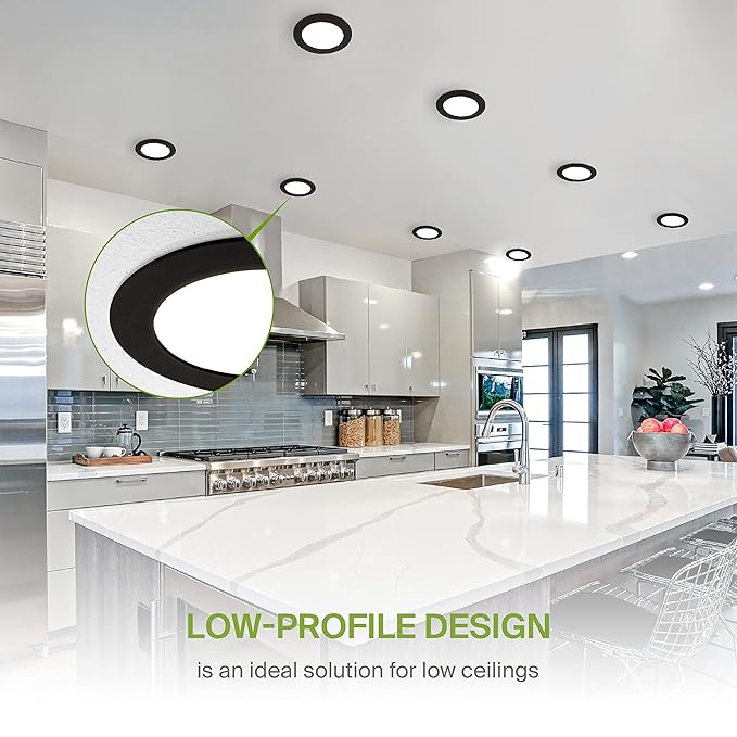 ASD 6 Pack LED Recessed Lighting 4 Inch 12W, 5 CCT 2700K-5000K CRI90+, IC Rated Ultra Thin Dimmable Ceiling Lights with J Box, Canless Wafer Downlight, Round Slim Panel Light, UL Listed, Black