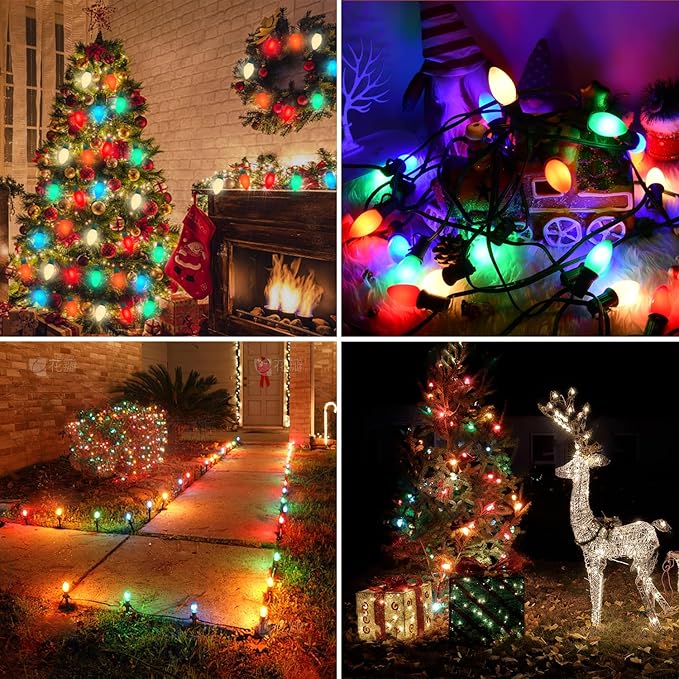 C7 LED Multicolor Replacement Light Bulbs for Christmas Strings Light, 25 Pack 0.6W E12 LED Light Bulbs for Hanging Outdoor String Lights, E12 Candelabra Base (Red, Blue, Green, Orange, White)