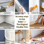 InstaTrim The Original Flexible Trim - 50ft White 1/2" Wide Caulk Tape - Adhesive Trim with Many Uses Including Caulking for Bathtubs, Sinks, Counters, Tile, Floors - Made in USA