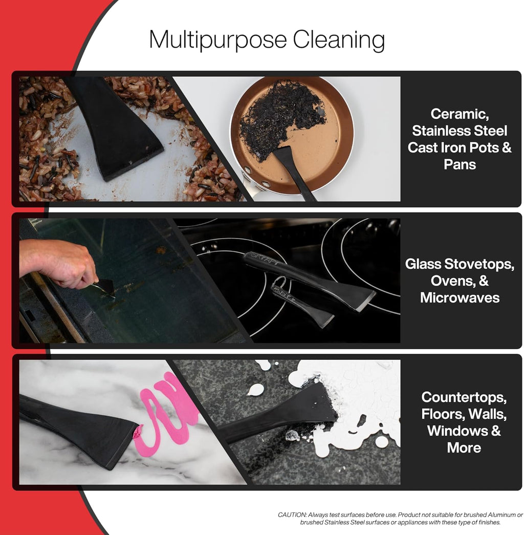 Plastic Scraper - 2 Pack - Non Scratch Cleaning Tool for Kitchens, Countertops, Windows, Walls, Floors, Cars, Mailboxes - Remove Food, Adhesive, Caulking, Stickers, Labels, Decals, Tape