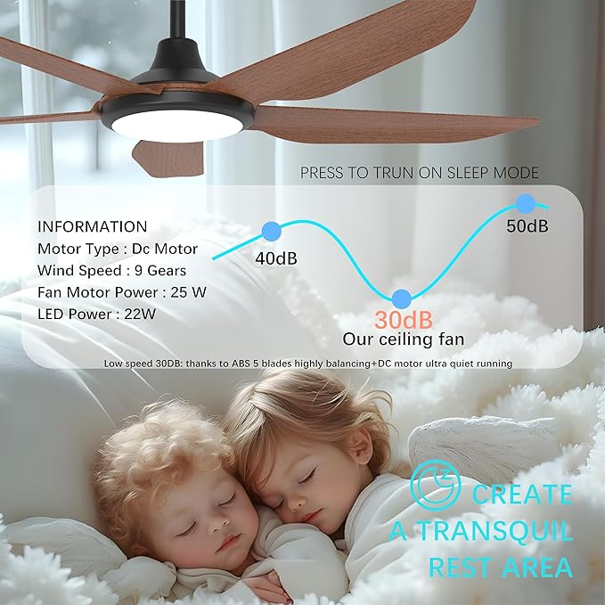 52 Inch Large Outdoor Ceiling Fans with Lights, High CFM Waterproof Blades for Covered Patio, 9 Speed Remote Control Dimmable LED Light, Angled Mount Easy Install