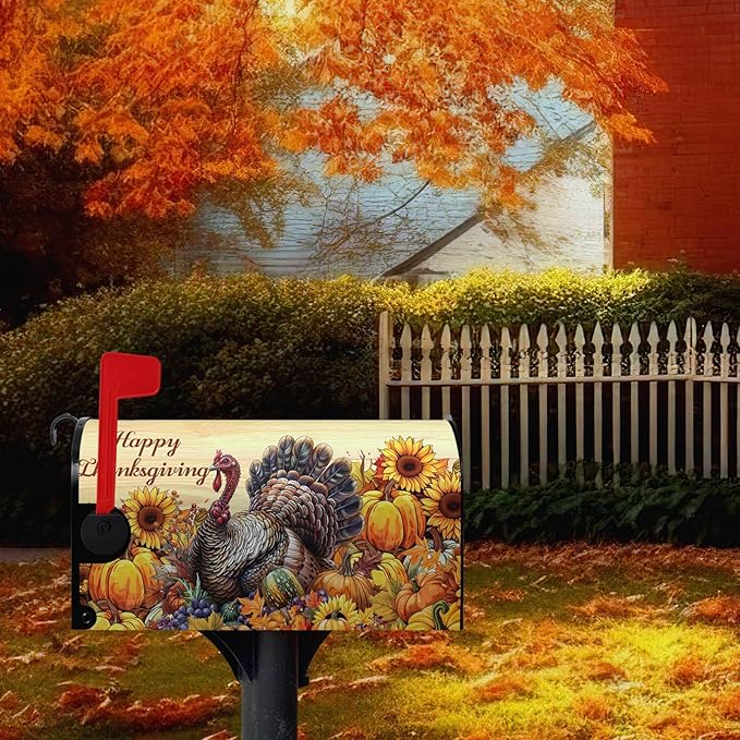 Happy Thanksgiving Turkey Mailbox Covers Magnetic Large Size 25.5 x 21 Inch Fall Sunflower Pumpkin Mailbox Cover Thanksgiving Letter Box Post Wraps Outdoor Decorations for Garden Yard