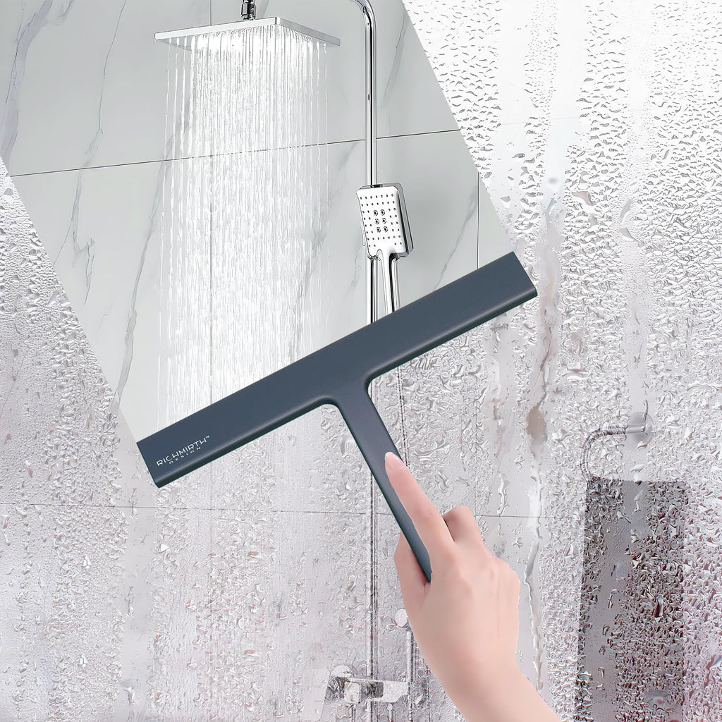 Shower Squeegee for Glass Doors, 9" Inch Width Silicone Rubber Blade Squeegee Window Cleaner Tool Squeegee for Shower Glass Doors Bathroom Mirror Car Window Tile - Gray
