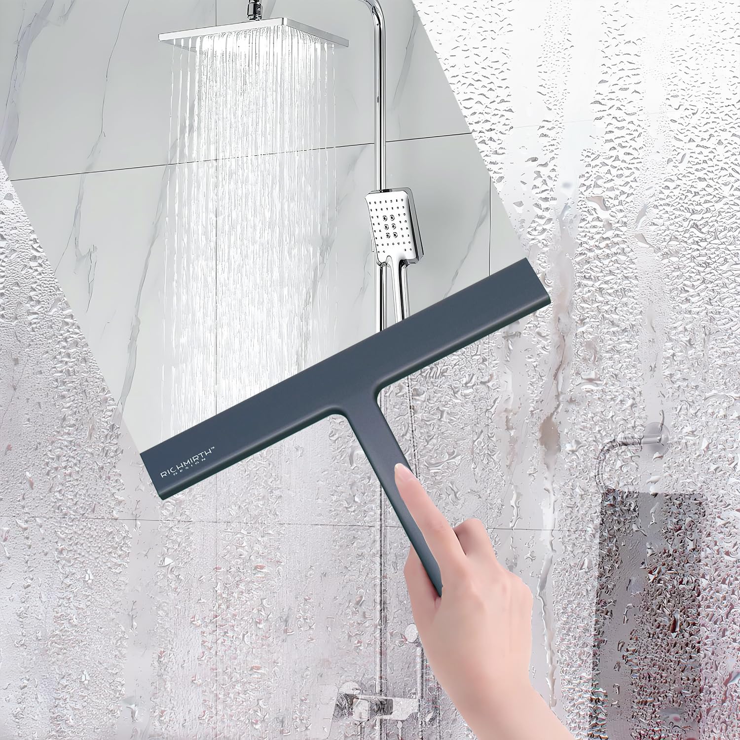 Shower Squeegee for Glass Doors, 9" Inch Width Silicone Rubber Blade Squeegee Window Cleaner Tool Squeegee for Shower Glass Doors Bathroom Mirror Car Window Tile - Gray