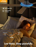 52 Inch Black Ceiling Fan with Light with Remote Control, Large Air Volume, modern ceiling fan with light for Bedroom Kitchen Dining room Patio- Flush Mount