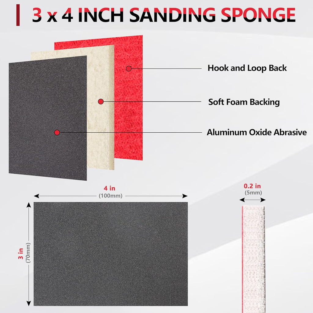 32-Pack 3x4 Inch Hook & Loop Sanding Sponges - 320 Grit Wet/Dry Foam Pads for Metal, Automotive, Wood & Furniture Sanding & Polishing