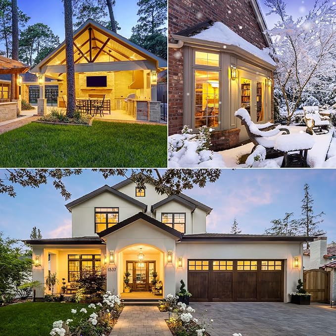 BesLowe 2-Pack Outdoor Wall Light Fixtures, Exterior Waterproof Wall Lanterns, Porch Sconces Wall Mounted Lighting with E26 Sockets & Glass Shades, Modern Wall Lamps for Patio Front Door, Gold