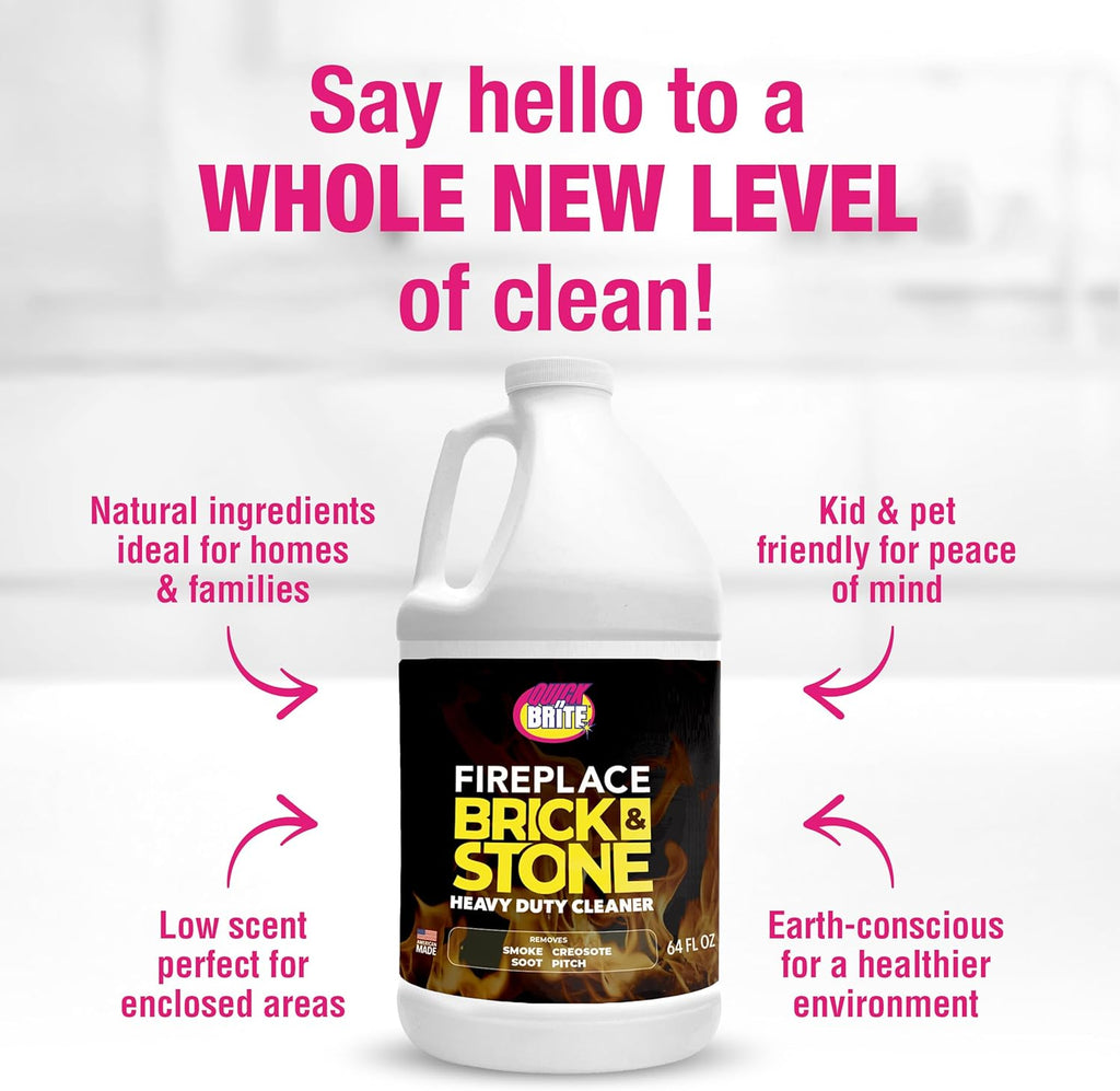 Quick N Brite Fireplace Gel Cleaner for Brick, Stone, Rock, Tile, and Marble, Nonabrasive Fireplace Cleaner, Made in the USA, 64oz