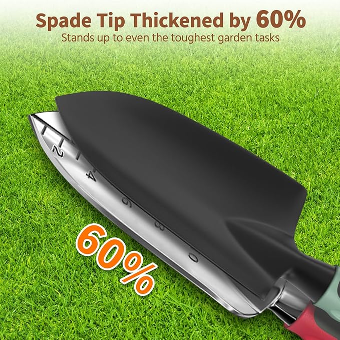 LASZOLA 3 Piece Garden Tool Set Include Hand Trowel Rake and Transplant Shovel for Women, Indoor Heavy Duty Small Spade Kit with Ergonomic Handle to Weed and Loosen, for Mom and Plant Beginner, Red