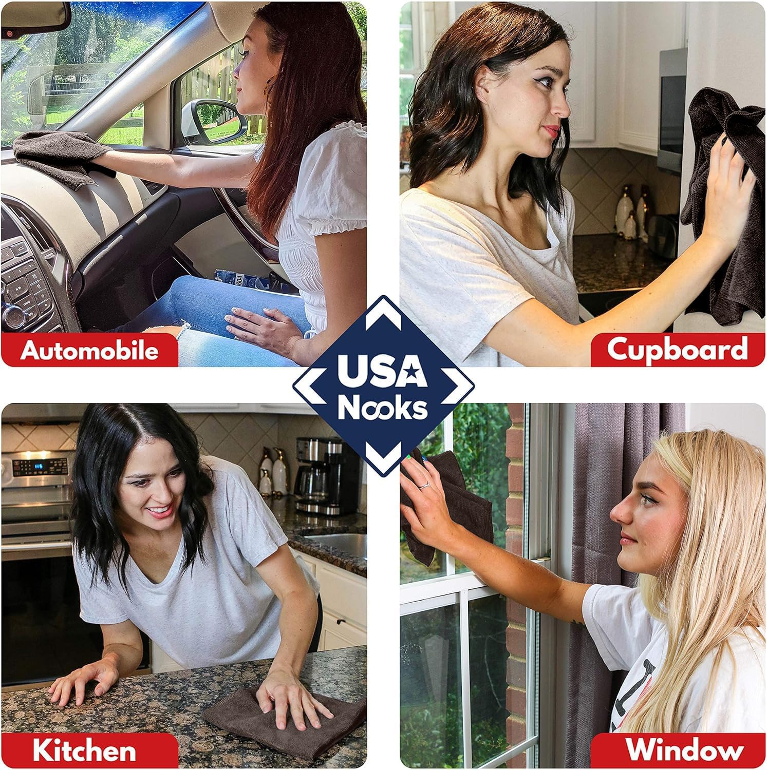 USANOOKS Microfiber Cleaning Cloth - 12Pcs(12.5x12.5 in) High Performance - 1200 Washes, Ultra Absorbent Weave Trap Grime & Liquid for Streak-Free Mirror Shine, Scratch Proof & Lint Free Cloth Brown