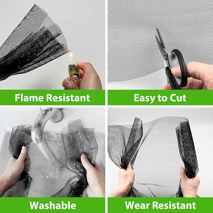 Replacement Window Screens, 59X106 Inch Durable Window Screen Mesh for Patio Porch Door Windows, DIY Adjustable Fiberglass Screen Repair Kit Sliding Net Roll Pet, Black by Ouskr