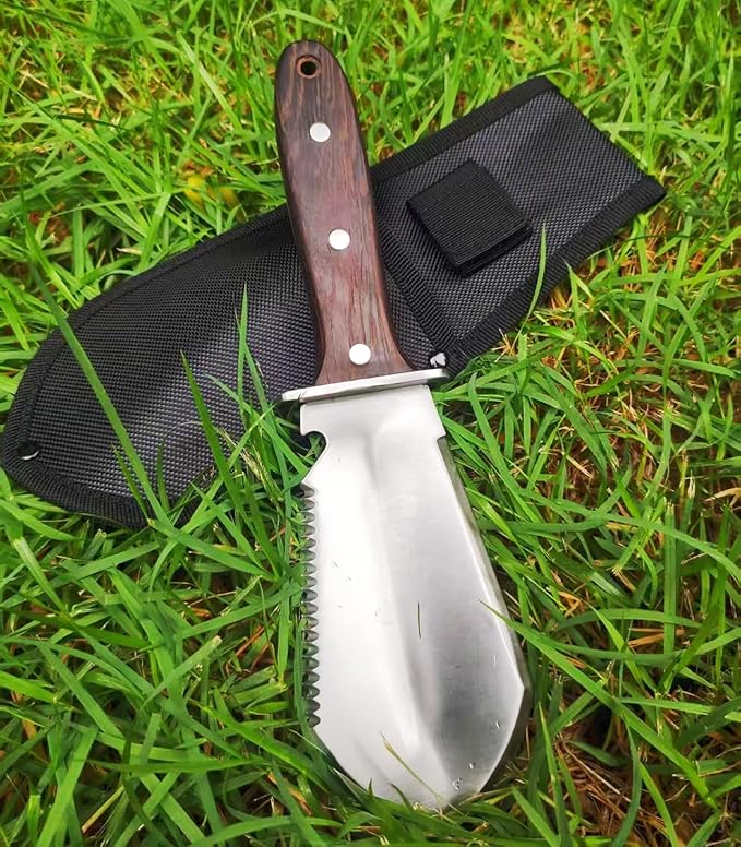 Hori Hori Garden Knife, Garden Tools with Sheath for Weeding,Planting,Digging, Stainless Steel Blade with Cutting Edge, Full-Tang Wood Handle with Hanging Hole