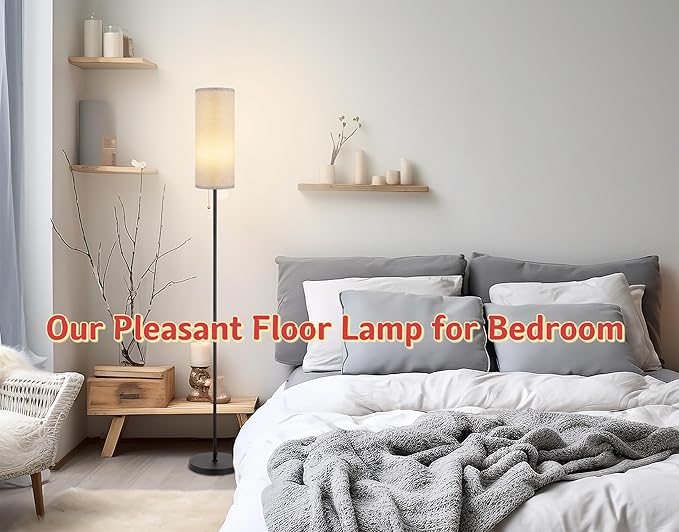 Floor Lamp for Living Room, Modern Standing Lamps with Lampshade, Minimalist Tall Lamp with Chain Switch for Living Room, LED Bulb Included (Gray Shade)