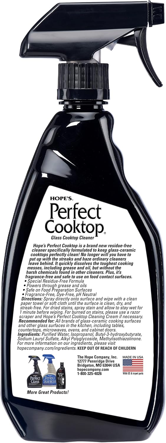 HOPE'S Perfect Cooktop Spray, Glass Ceramic Stovetop Cleaner, No Hazy Residue, Leaves Electric Stove Top Ranges Spotless, Clean Grease and Oil with Ease, Fragrance Free, 23 Fl Oz, Pack of 1