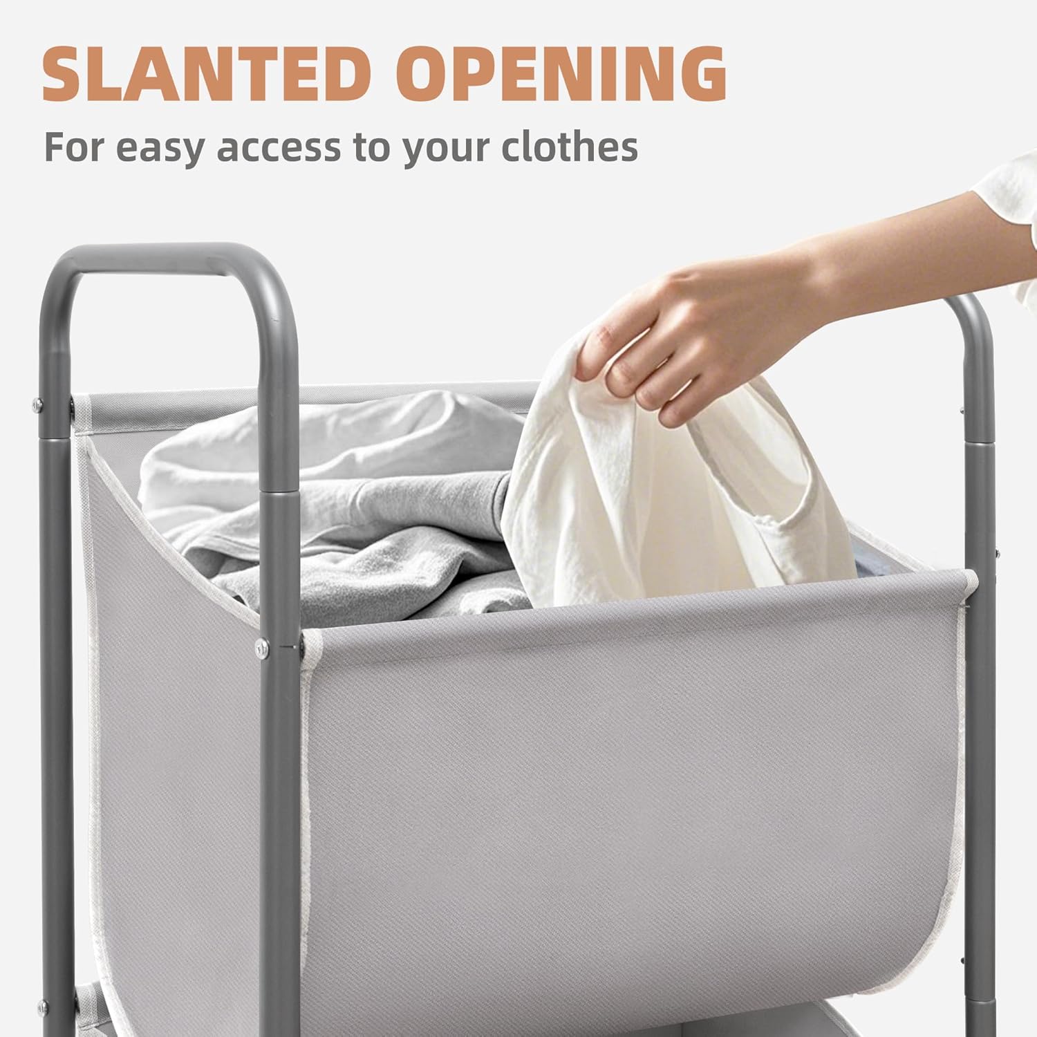 STORAGE MANIAC 80 Liters Vertical Rolling Laundry Hamper, 2 Section Laundry Sorter with Wheels and 2 Breaks, 2-tier Laundry Baskets for Small Space, Dorm, Laundry Room, Closet, Bathroom, Gray 2-tier