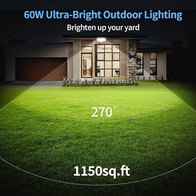 Olafus 60W Flood Lights Dusk to Dawn Outdoor Lighting, IP65 Waterproof LED Security Light with Photocell, 6000LM Dusk Dawn Outside Light, 6500K White Exterior Floodlight for Yard Garden Porch White