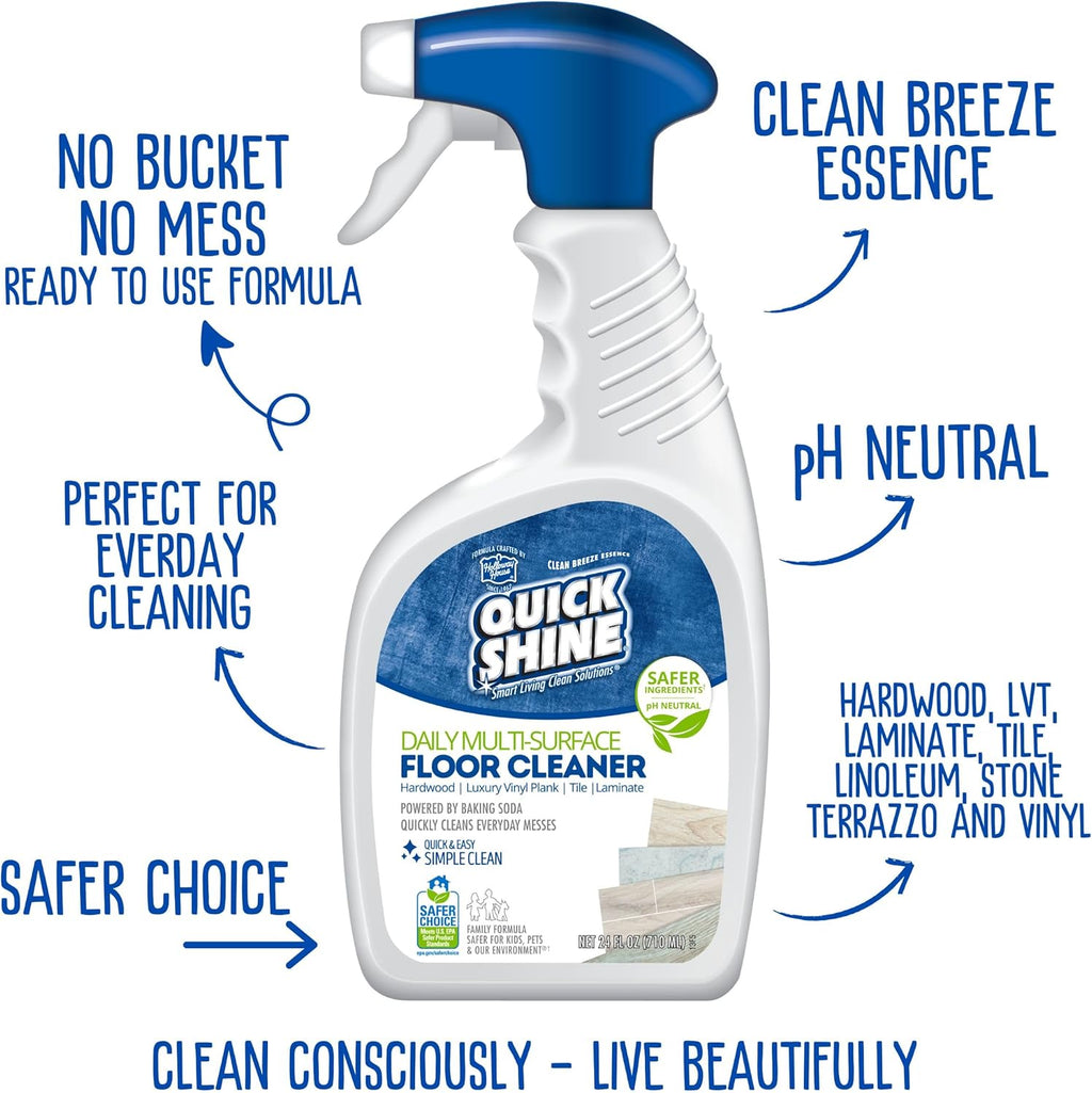 Quick Shine Multi Surface Floor Cleaner Daily Care 24oz | Plant-Based, Ready to Use, Dirt Dissolving, Streak Free, No Rinse | Use on Hardwood, Laminate, Luxury Vinyl Plank, Tile & Stone | Safer Choice