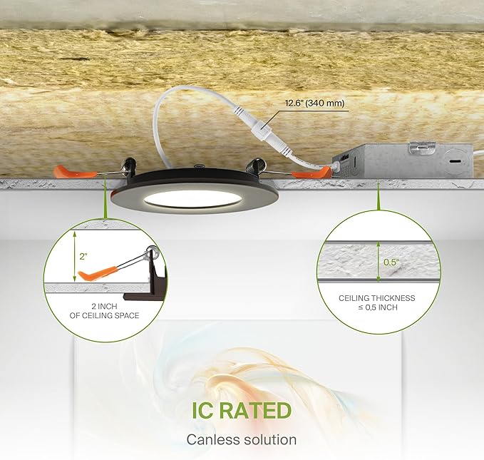 ASD 6 Pack 3 Inch LED Recessed Light 6W, 5 CCT 2700K-5000K CRI90+, IC Rated Ultra Thin Dimmable Ceiling Lights with J Box, Canless Wafer Downlight, Round Slim Panel Lighting, Energy Star ETL, Bronze