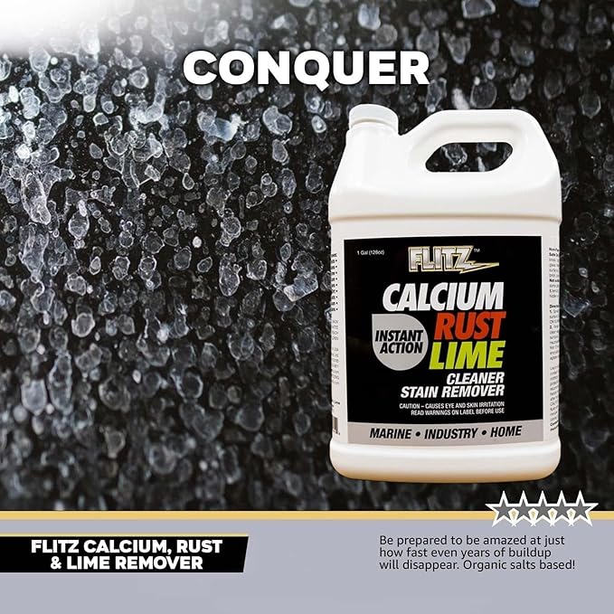 Flitz Calcium, Rust, & Lime Remover - 1 Gallon Bottle of USA-Made Limescale Remover for Toilets, Showers, and More - Powerful Spray that Instantly Eliminates Tarnish, Grease, and Other Grime (1 Pack)
