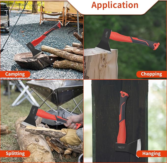 Wood Axe & 24 oz Claw Hammer Set, 2-Piece Heavy Duty Tools Kit for Camping, Wood Splitting, Demolition & DIY, Forged Steel Construction with Shock-Absorbing Handles