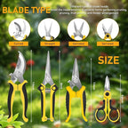 4-Pack Multifunctional Garden Scissors Set-Yellow-BIDMLI Stainless Steel Pruning &Floral Shears with One-Piece Handle Blades Tree Pruning, Flower Trimming, Fruit Picking Tasks Home&Garden Tool.