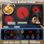 SNDOAS 36 inch Electric Cooktop,5 Burners 9000W Built-in Glass Ceramic Electric Stove Top w/Touch Control,9 Power Levels,Child Lock,Triple-Ring Zone,240V Hardwired for Kitchen Countertop 36"