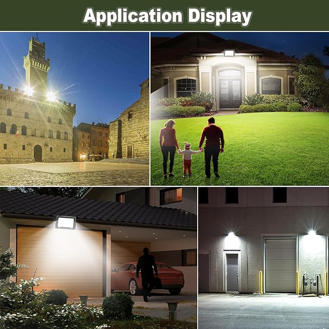 4 Pack 100W LED Flood Light Outdoor,10000LM Bright Work Spotlight Plug in,6000K Daylight White,IP66 Waterproof Exterior Security Floodlights for Yard,Garden,Backyard,Patio,Stadium,Parking Lot